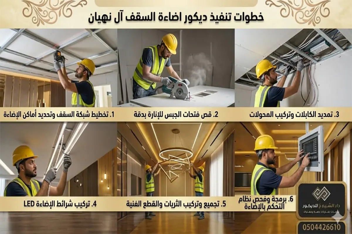 تركيب ديكور اضاءة السقف ال نهيان